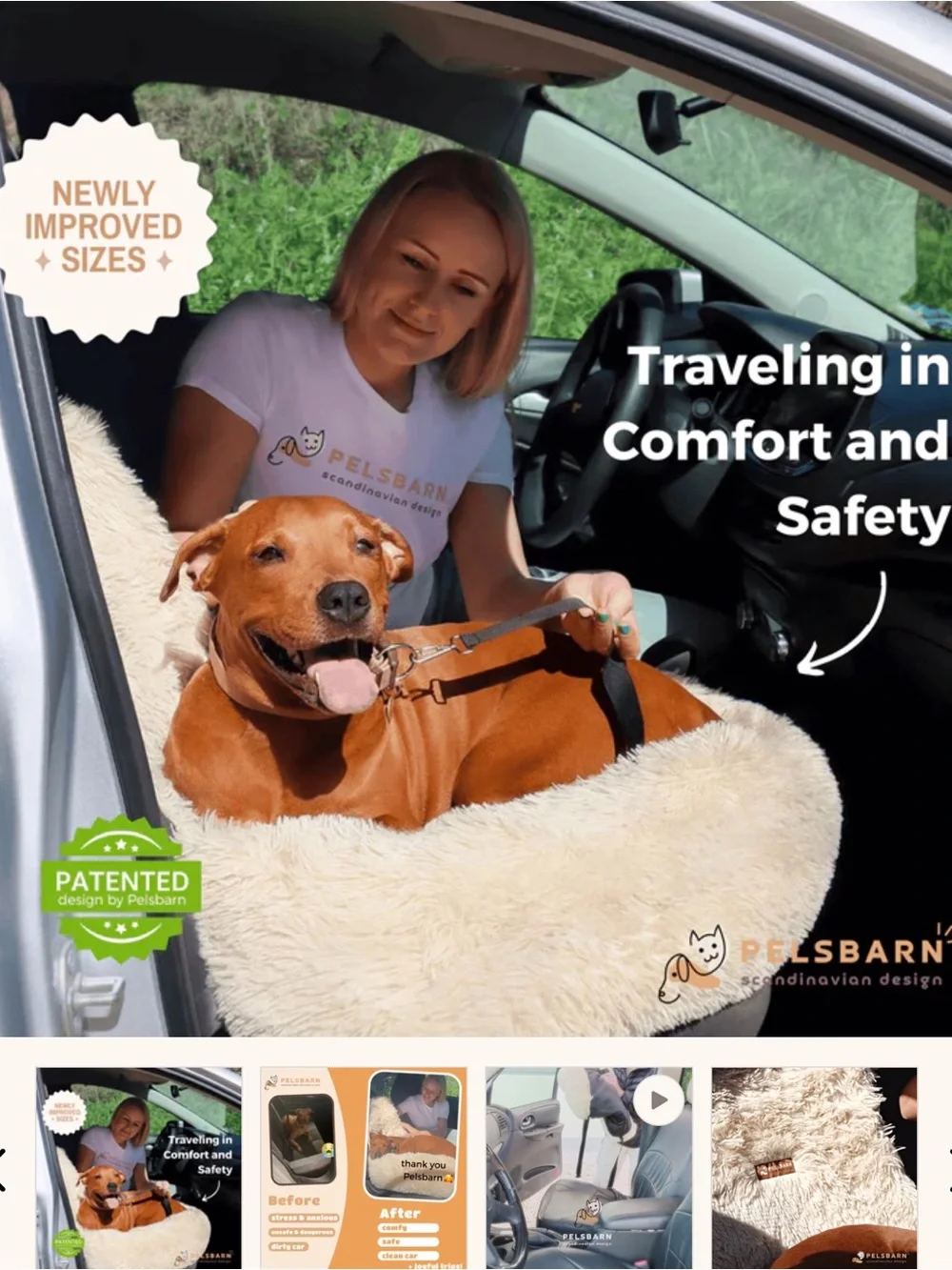 Pelsbarn Cream Shaggy Dog car seat Cover - Plush Travel Pad size Small